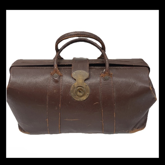 Vintage Large Medical Doctor Bag Leather Brass Lock By British Lever